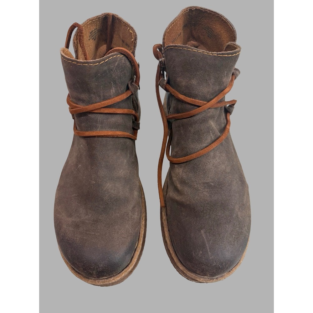 Born Women’s Brown Leather Ankle Clog Mules with Wrap Laces